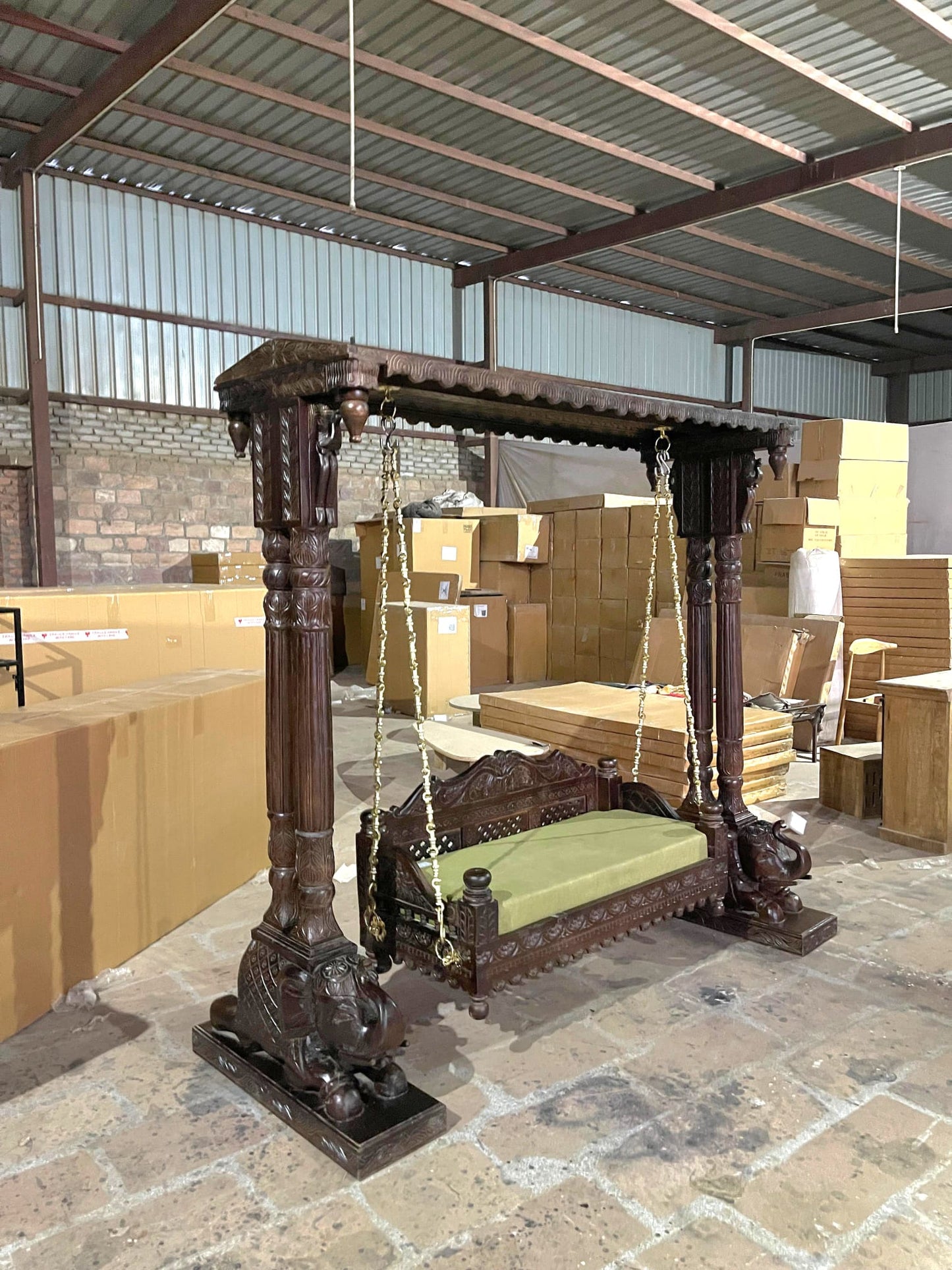 Hand Carved Indian Mughal Elephant Design swing – handcrafted solid wood furniture