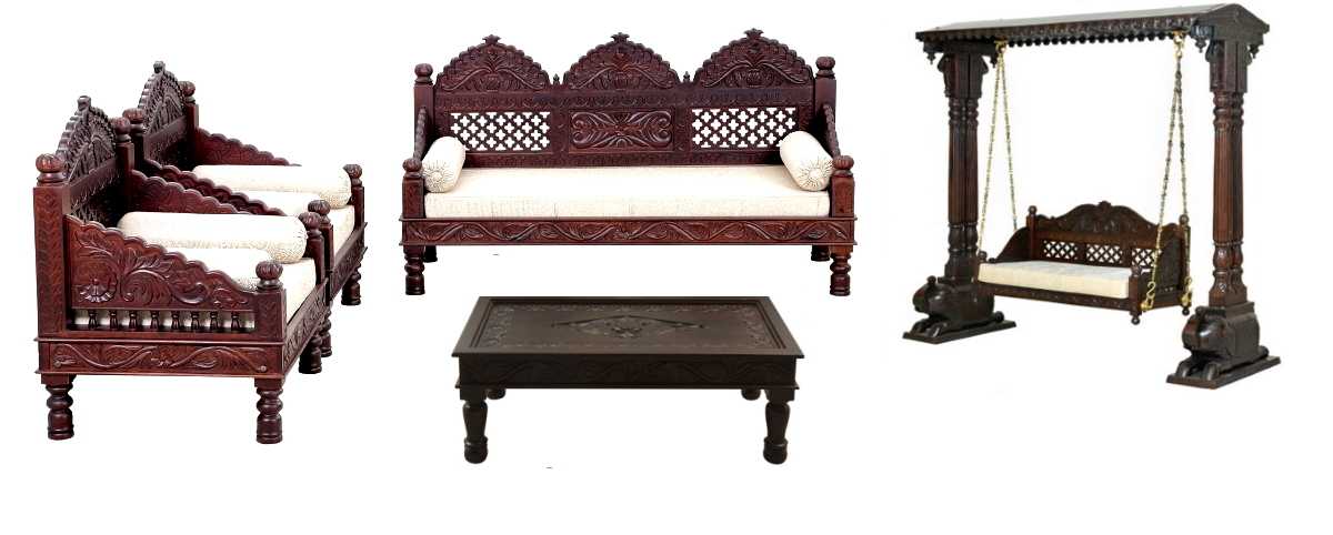 Hand Carved Indian Mughal Elephant Design swing – handcrafted solid wood furniture
