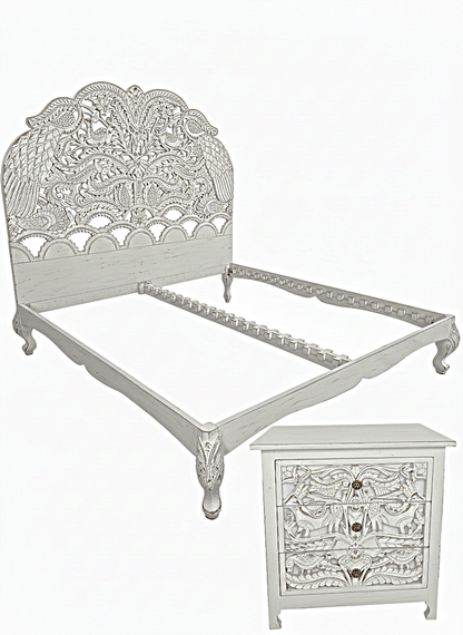 Hand Carved Indian Shajahan Bed Frame Indian Bed bedside – handcrafted solid wood furniture