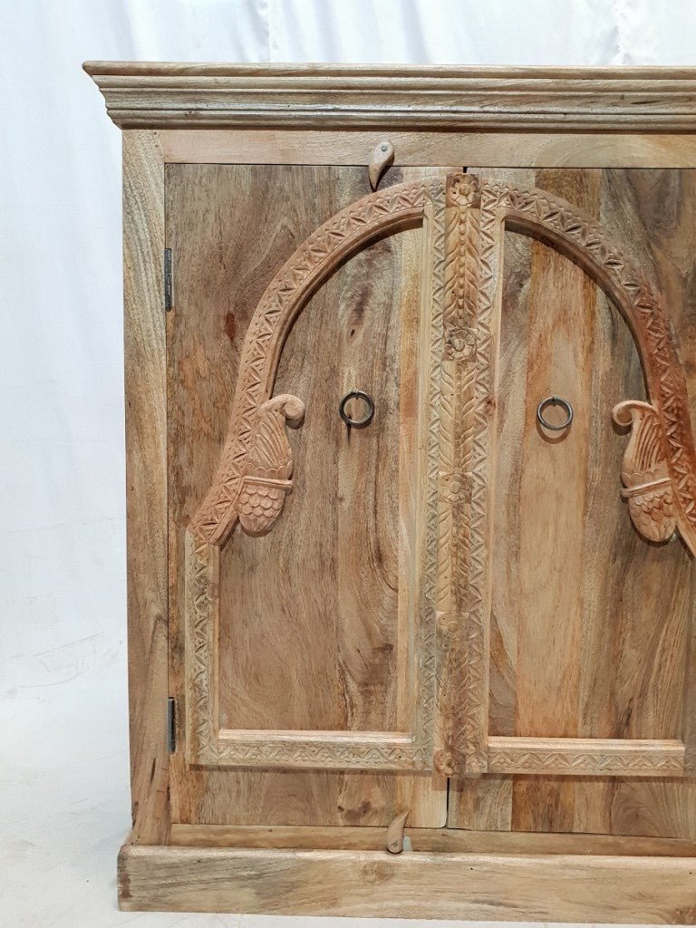 Hand Carved Natural Wooden Small Cabinet Pantry Cupboard – handcrafted solid wood furniture