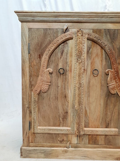 Hand Carved Natural Wooden Small Cabinet Pantry Cupboard – handcrafted solid wood furniture