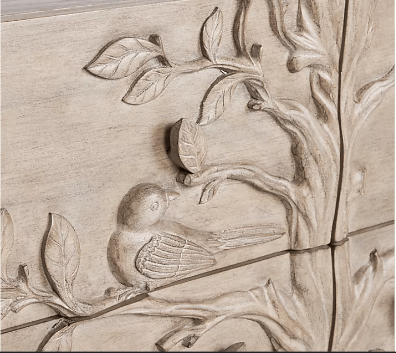 Hand Carved Ornithology Six - Drawer Dresser – handcrafted solid wood furniture