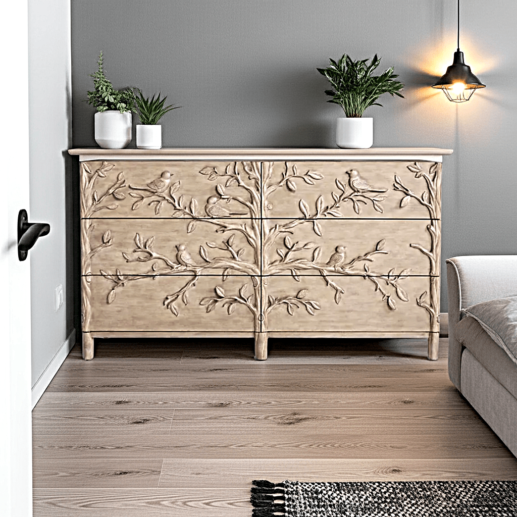 Hand Carved Ornithology Six - Drawer Dresser – handcrafted solid wood furniture