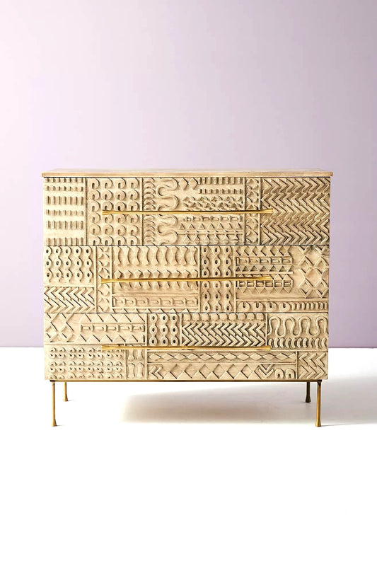Hand Carved - Patchwork 3 Drawer Dresser – handcrafted solid wood furniture