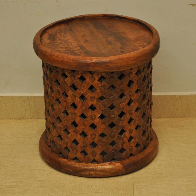 Hand Carved Round Coffee Table Small – handcrafted solid wood furniture