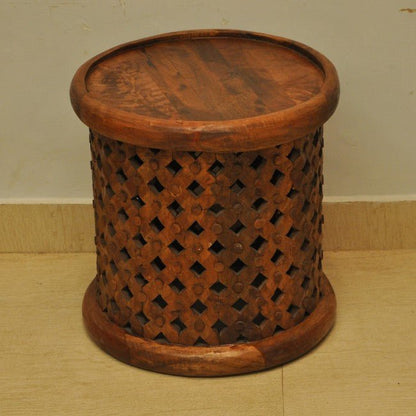 Hand Carved Round Coffee Table Small – handcrafted solid wood furniture