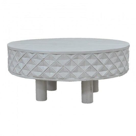 Hand Carved Round Coffee Table with Legs – handcrafted solid wood furniture