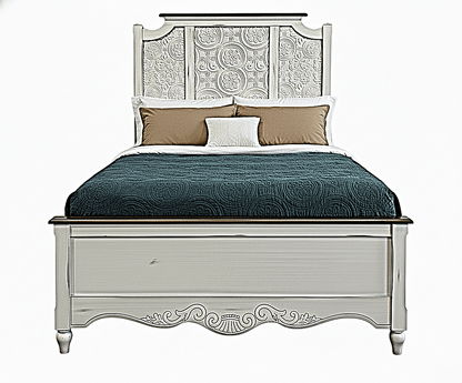 Hand - Carved Whitewash Panel Platform Bed & 5 - Piece Luxury Bedroom Set – handcrafted solid wood furniture