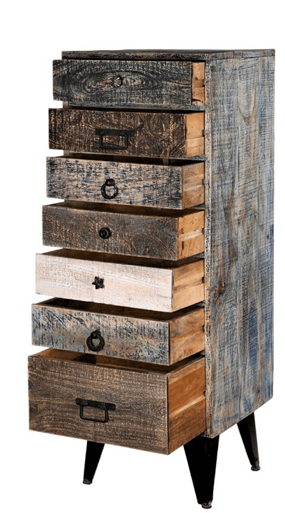 Hand Made Distress Mango Wood 7 Drawer Tall Chest – handcrafted solid wood furniture