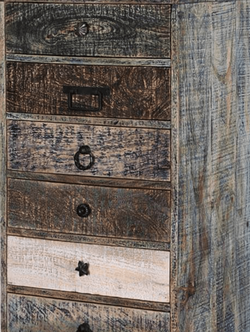 Hand Made Distress Mango Wood 7 Drawer Tall Chest – handcrafted solid wood furniture