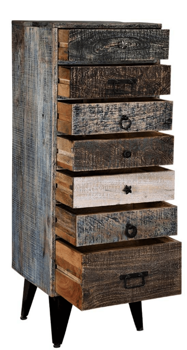 Hand Made Distress Mango Wood 7 Drawer Tall Chest – handcrafted solid wood furniture