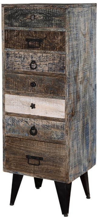 Hand Made Distress Mango Wood 7 Drawer Tall Chest – handcrafted solid wood furniture