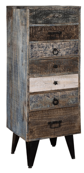 Hand Made Distress Mango Wood 7 Drawer Tall Chest – handcrafted solid wood furniture