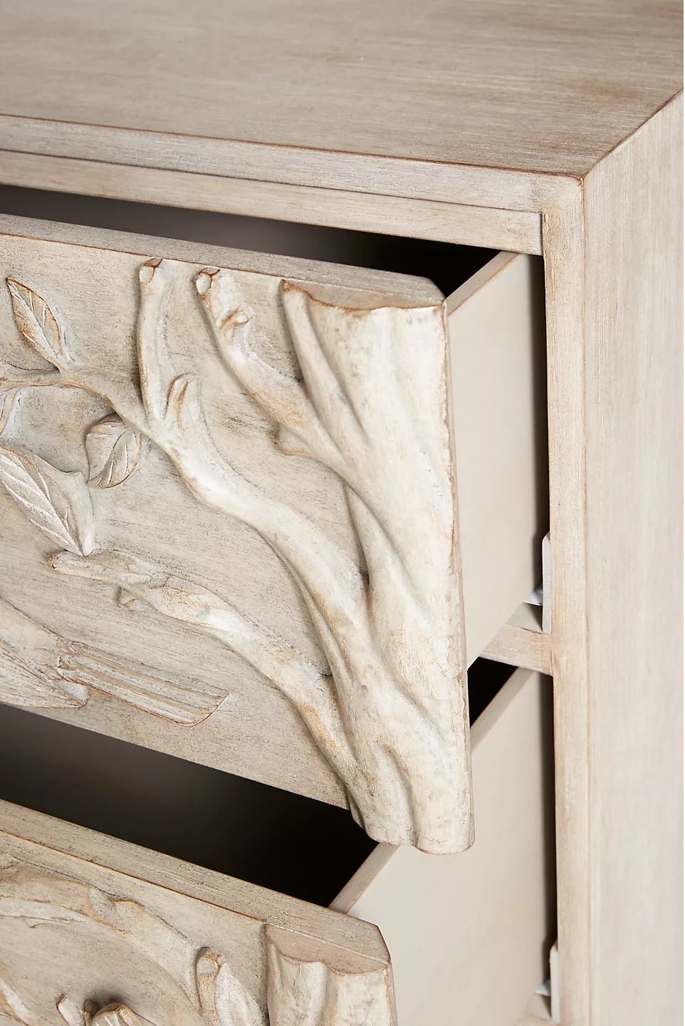Handcarved Ornithology Three - Drawer Dresser – handcrafted solid wood furniture