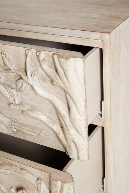 Handcarved Ornithology Three - Drawer Dresser – handcrafted solid wood furniture
