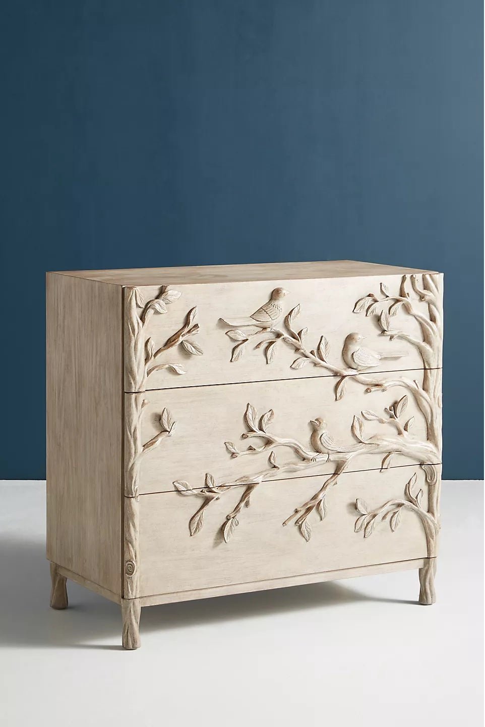 Handcarved Ornithology Three - Drawer Dresser – handcrafted solid wood furniture