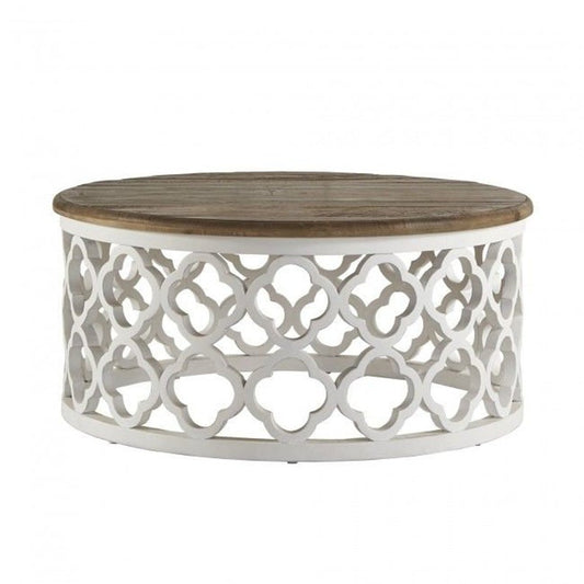 Handmade Wooden Round Coffee Jali Table, Indian Carved Handmade solid Wooden Table – handcrafted solid wood furniture