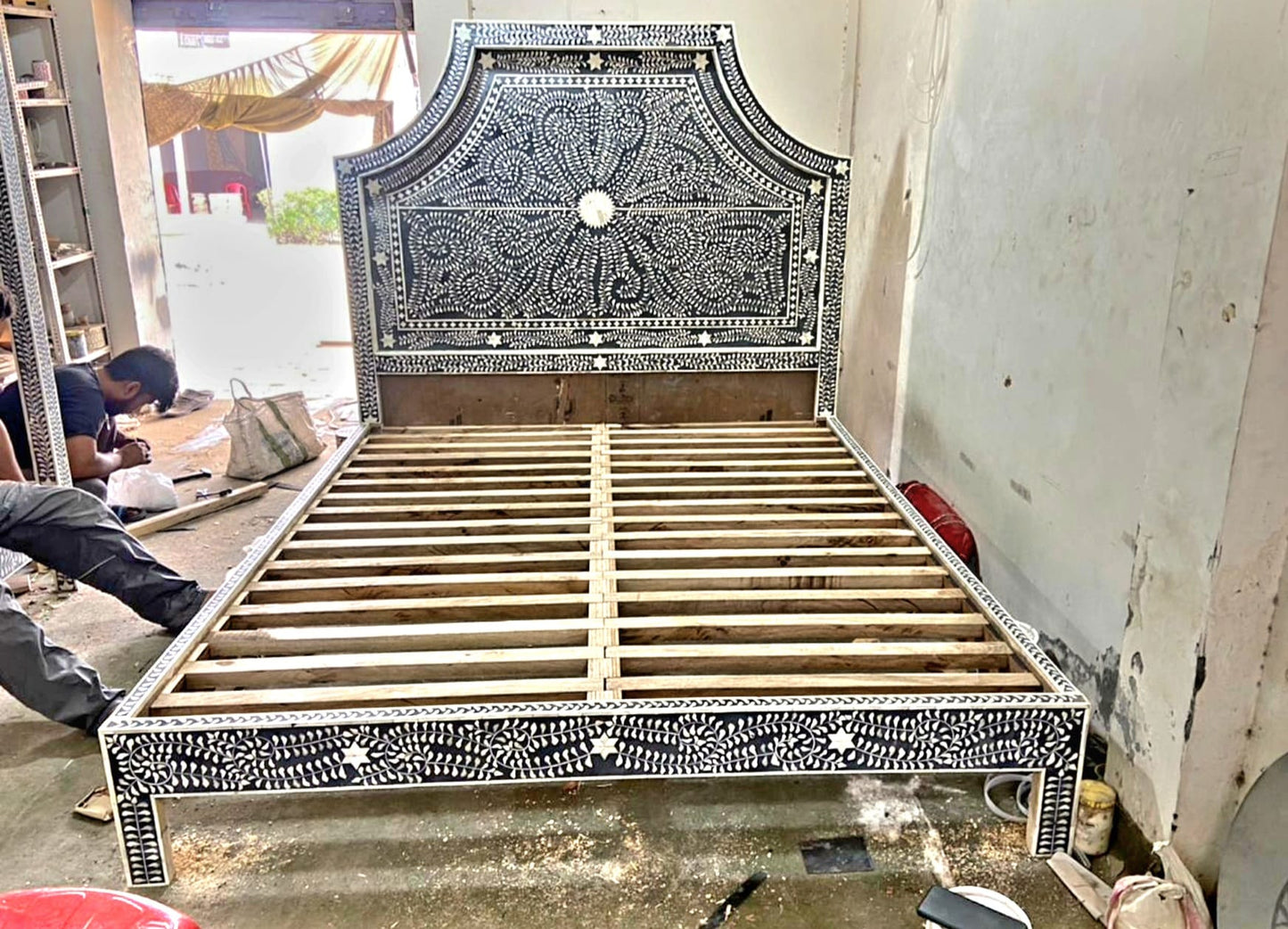 Hibashi Handmade Bone inlay Bed – handcrafted solid wood furniture