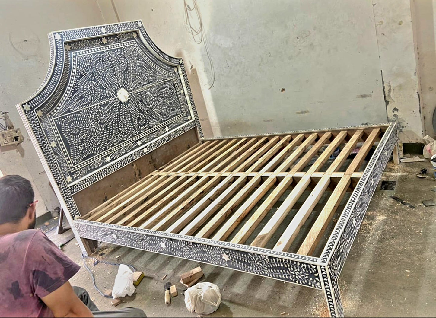 Hibashi Handmade Bone inlay Bed – handcrafted solid wood furniture