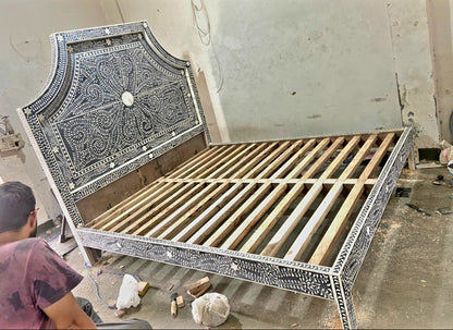 Hibashi Handmade Bone inlay Bed – handcrafted solid wood furniture