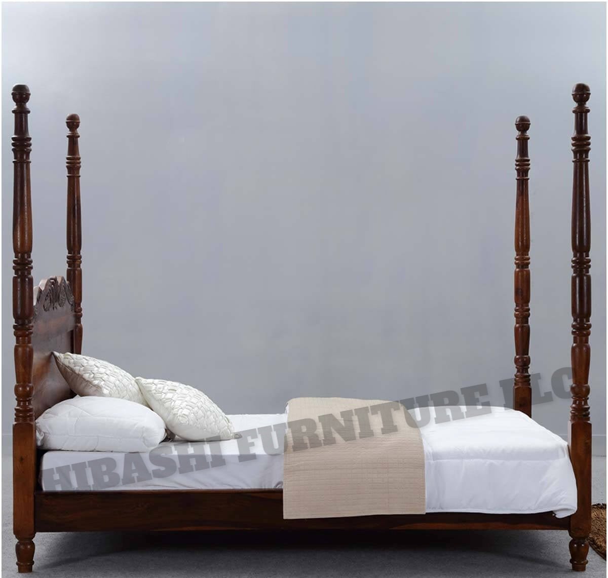 Hibashi Solid Wood Four Poster Platform Bed Frame w Headboard – handcrafted solid wood furniture