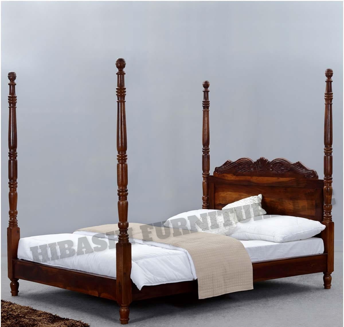 Hibashi Solid Wood Four Poster Platform Bed Frame w Headboard – handcrafted solid wood furniture