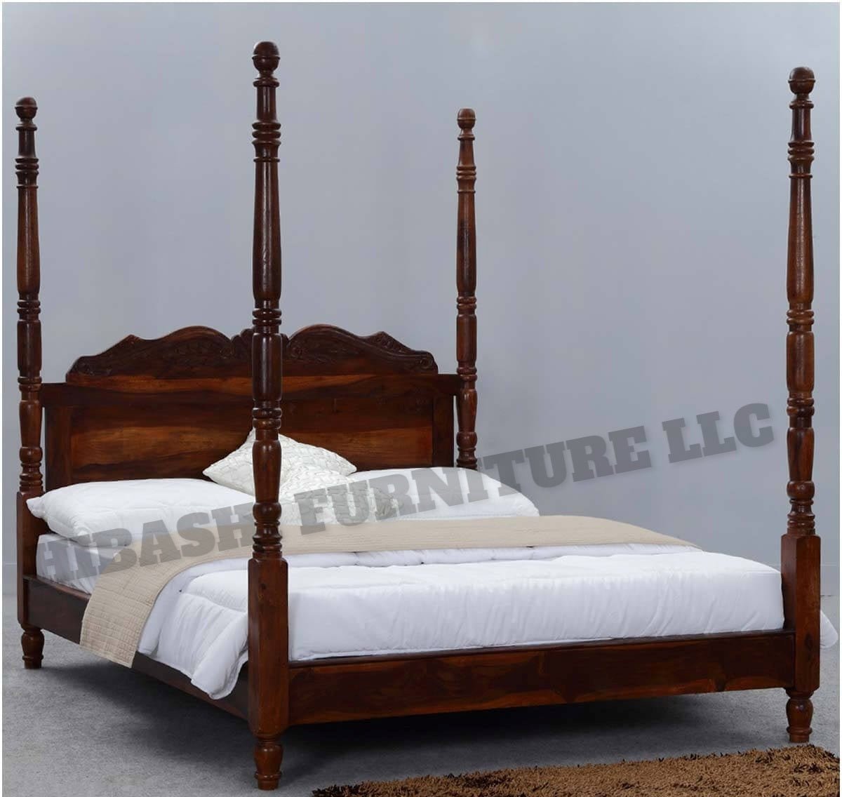 Hibashi Solid Wood Four Poster Platform Bed Frame w Headboard – handcrafted solid wood furniture