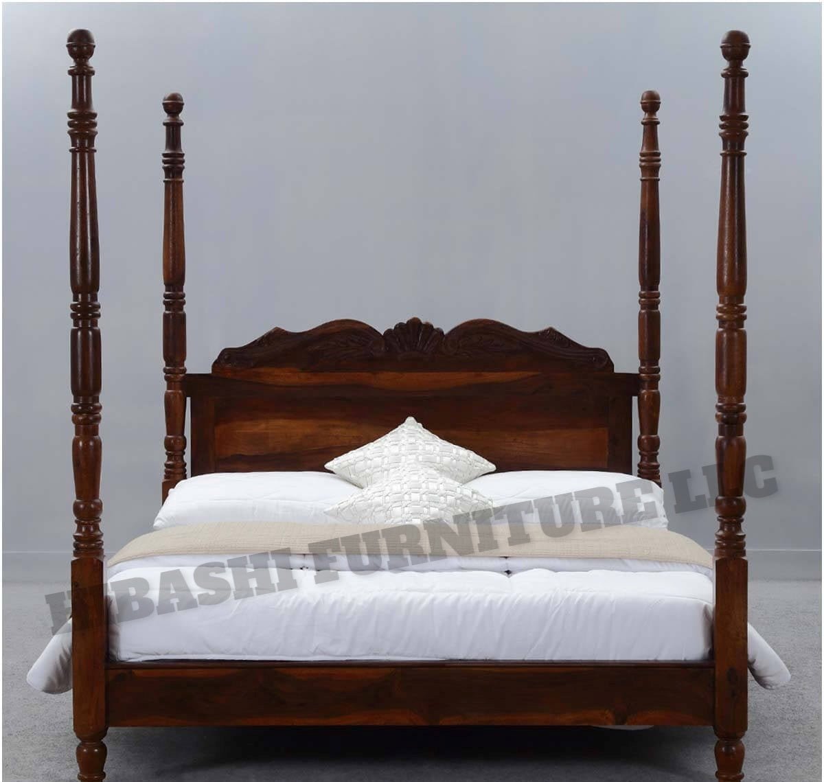 Hibashi Solid Wood Four Poster Platform Bed Frame w Headboard – handcrafted solid wood furniture