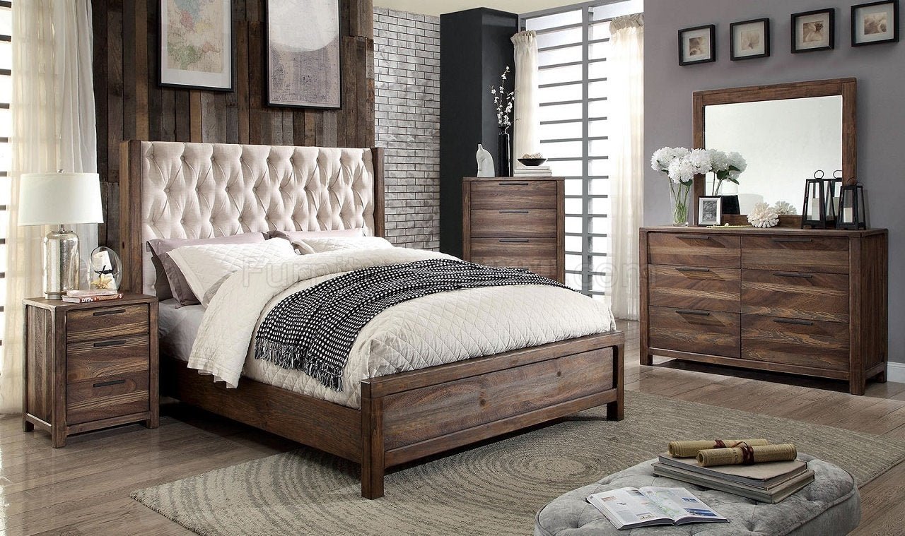 HIBASHI TUFTED RUSTIC NATURAL SOLID WOODEN BED FRAME – handcrafted solid wood furniture