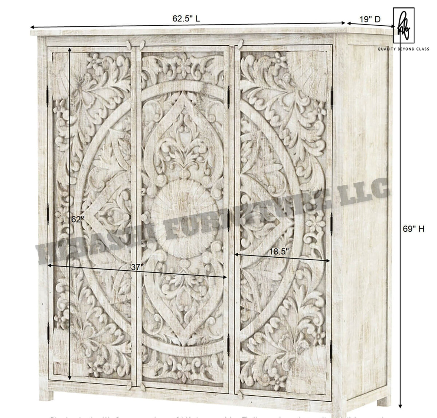 ILANO Hand - carved Solid Mango Wood 3 - door Armoire – handcrafted solid wood furniture