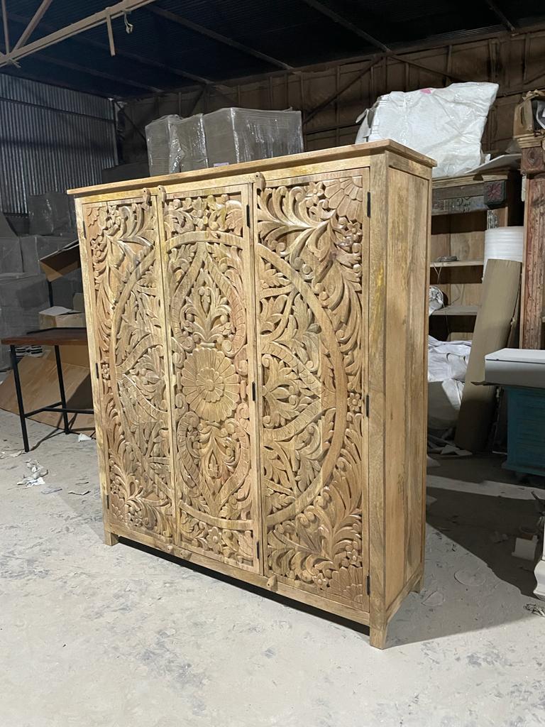 ILANO Hand - carved Solid Mango Wood 3 - door Armoire – handcrafted solid wood furniture