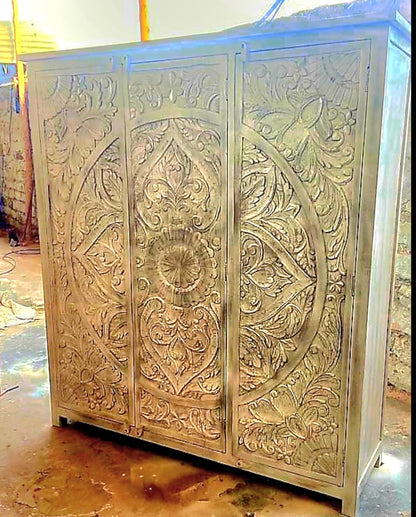 ILANO Hand - carved Solid Mango Wood 3 - door Armoire – handcrafted solid wood furniture