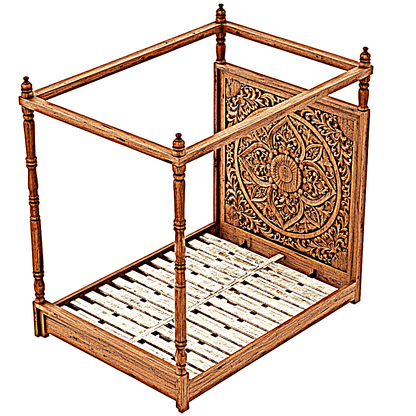 Ilano Weathered Hand - carved Solid Mango Wood Canopy Platform Bed – handcrafted solid wood furniture