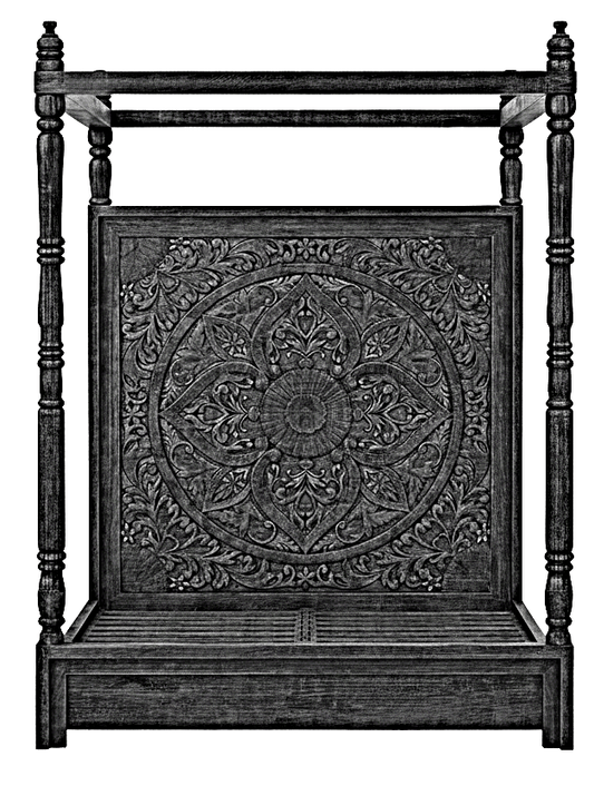 Ilano Weathered Hand-Carved Solid Mango Wood Canopy Platform Bed – handcrafted solid wood furniture