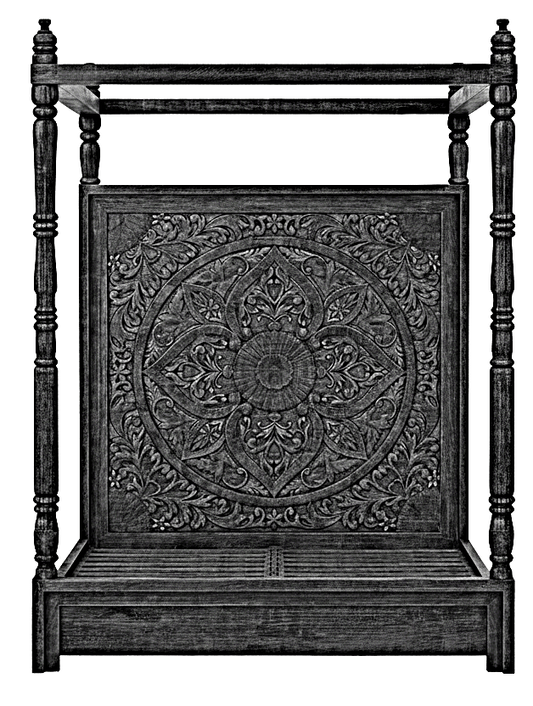 Ilano Weathered Hand-Carved Solid Mango Wood Canopy Platform Bed – handcrafted solid wood furniture