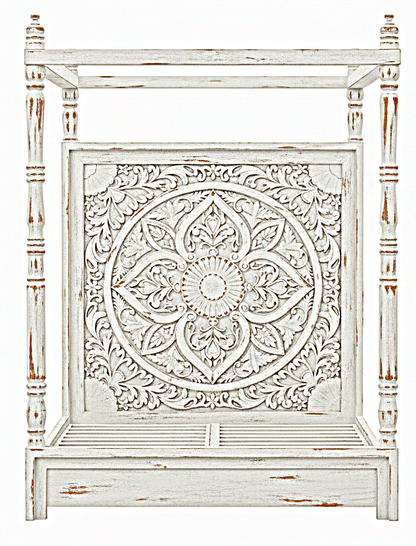 Ilano Weathered Hand - carved Solid Mango Wood Canopy Platform Bed – handcrafted solid wood furniture