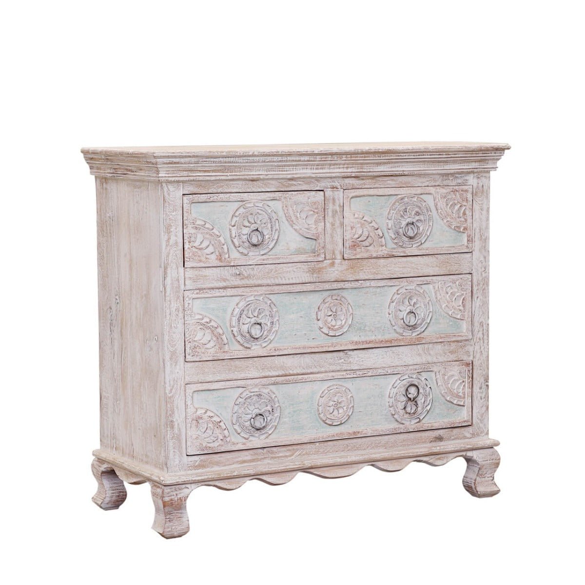 India Hand Carved Florentine Wood 4 Dresser – handcrafted solid wood furniture