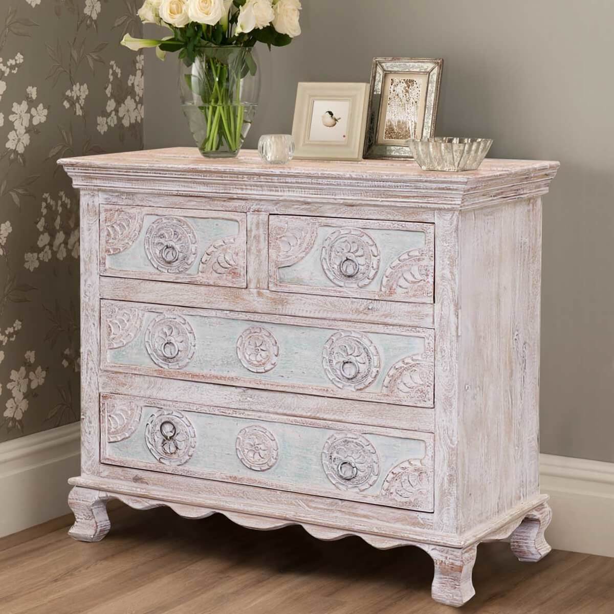 India Hand Carved Florentine Wood 4 Dresser – handcrafted solid wood furniture