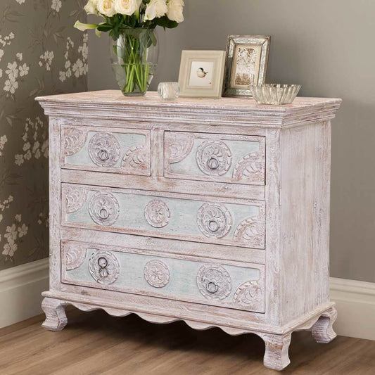 India Hand Carved Florentine Wood 4 Dresser – handcrafted solid wood furniture