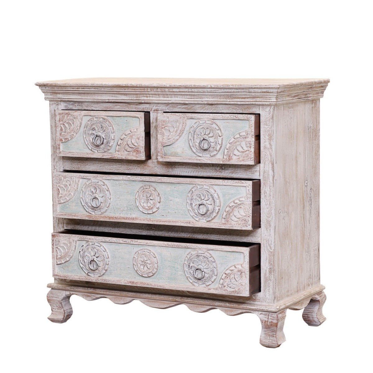 India Hand Carved Florentine Wood 4 Dresser – handcrafted solid wood furniture