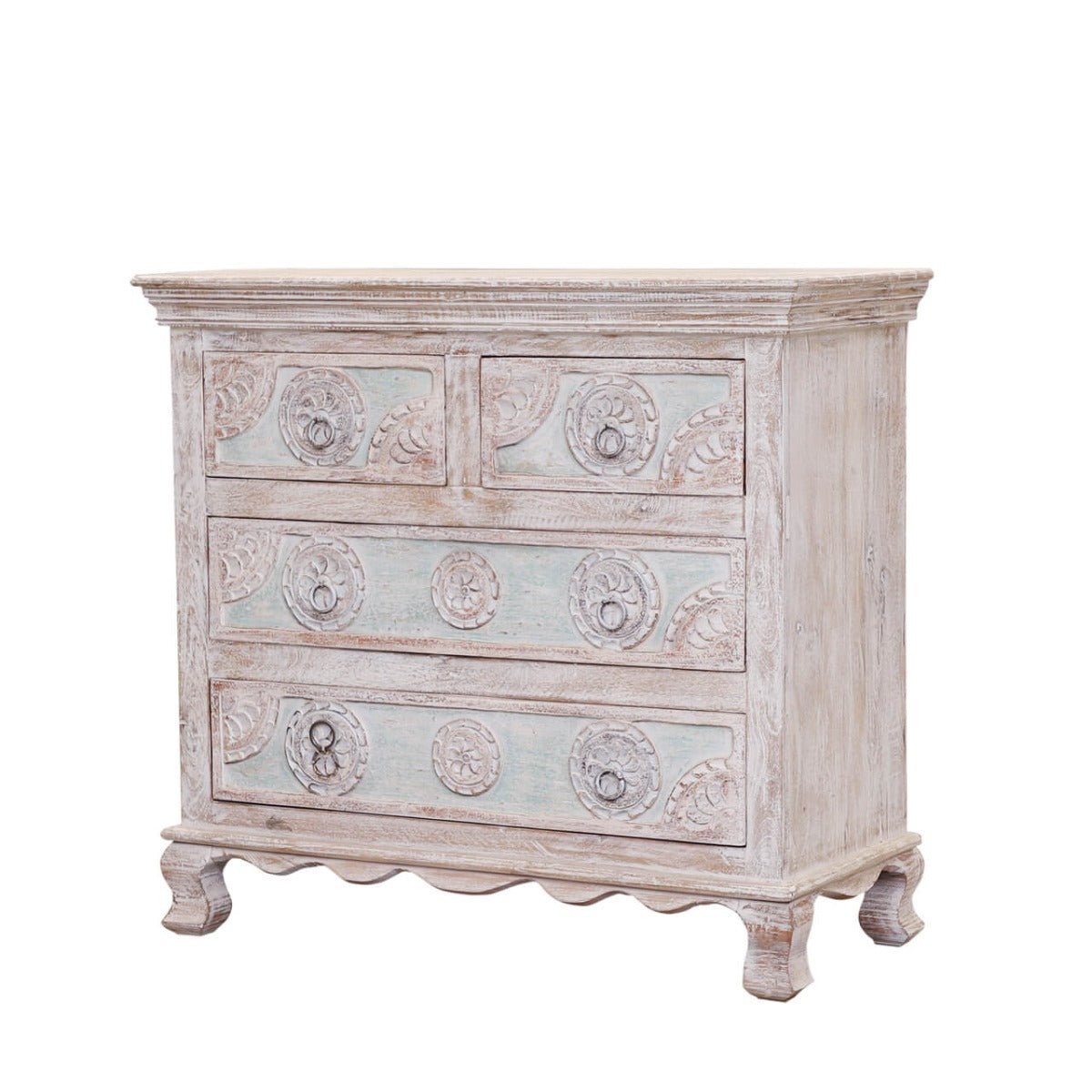 India Hand Carved Florentine Wood 4 Dresser – handcrafted solid wood furniture