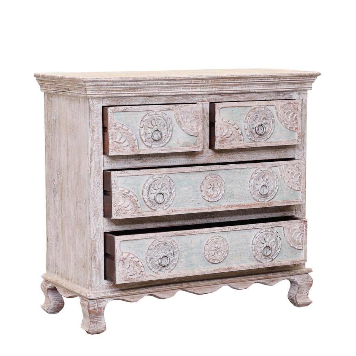 India Hand Carved Florentine Wood 4 Dresser – handcrafted solid wood furniture