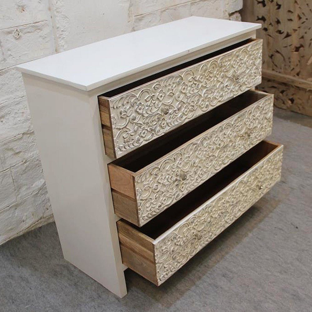 India Handcarved Mango Wood 3 Drawer Dresser – handcrafted solid wood furniture