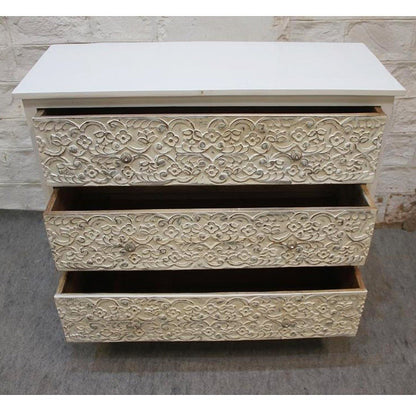 India Handcarved Mango Wood 3 Drawer Dresser – handcrafted solid wood furniture