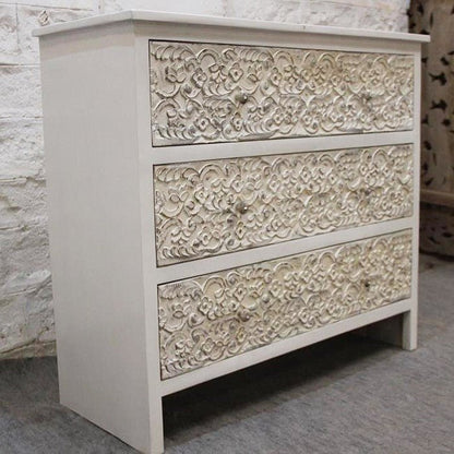India Handcarved Mango Wood 3 Drawer Dresser – handcrafted solid wood furniture