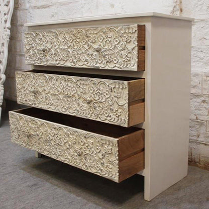 India Handcarved Mango Wood 3 Drawer Dresser – handcrafted solid wood furniture