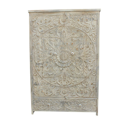 Indian Hand Carved Floral Design Solid Wooden Wardrobe/ Armoire – handcrafted solid wood furniture