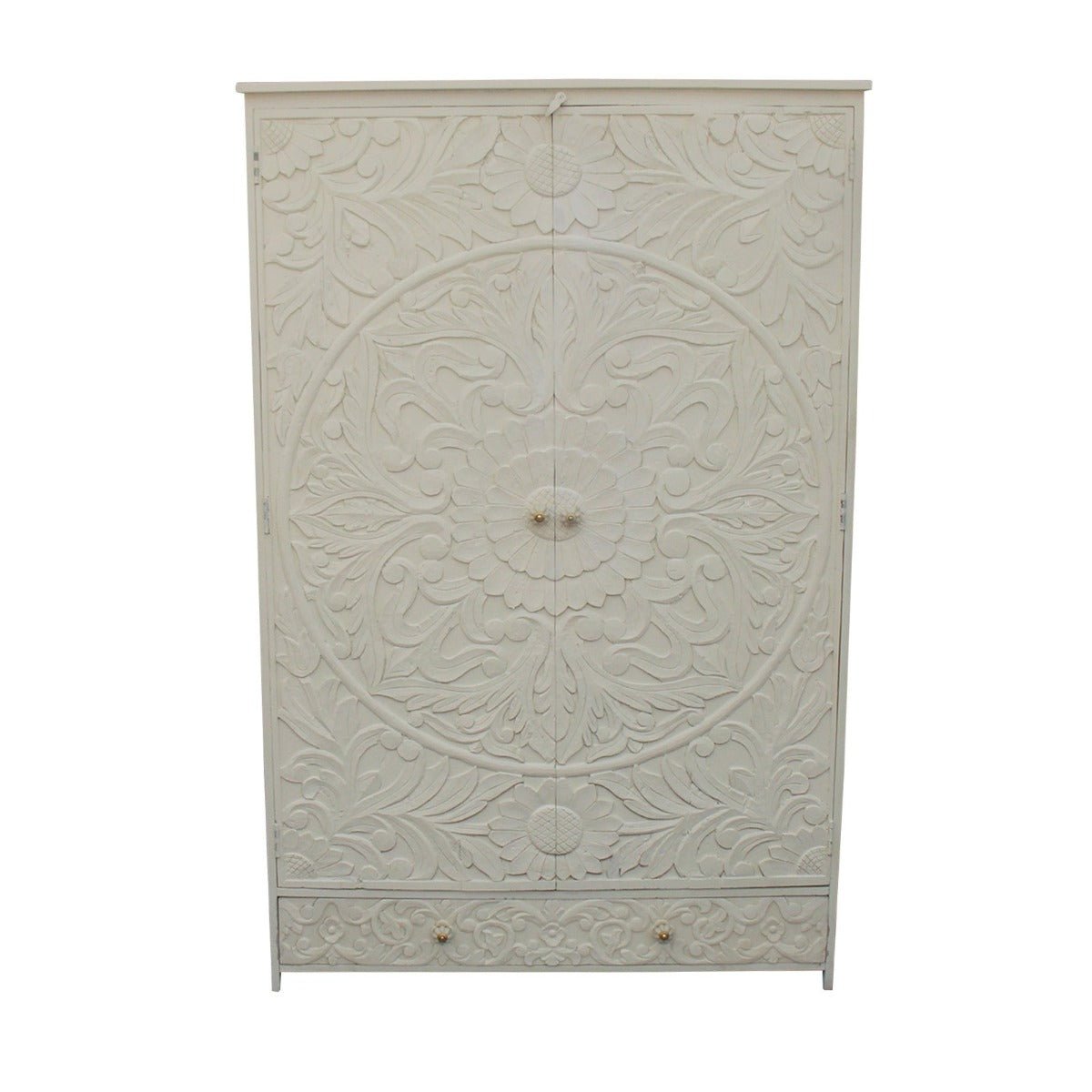 Indian Hand Carved Floral Design Solid Wooden Wardrobe/ Armoire – handcrafted solid wood furniture
