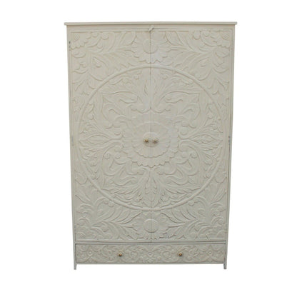 Indian Hand Carved Floral Design Solid Wooden Wardrobe/ Armoire – handcrafted solid wood furniture