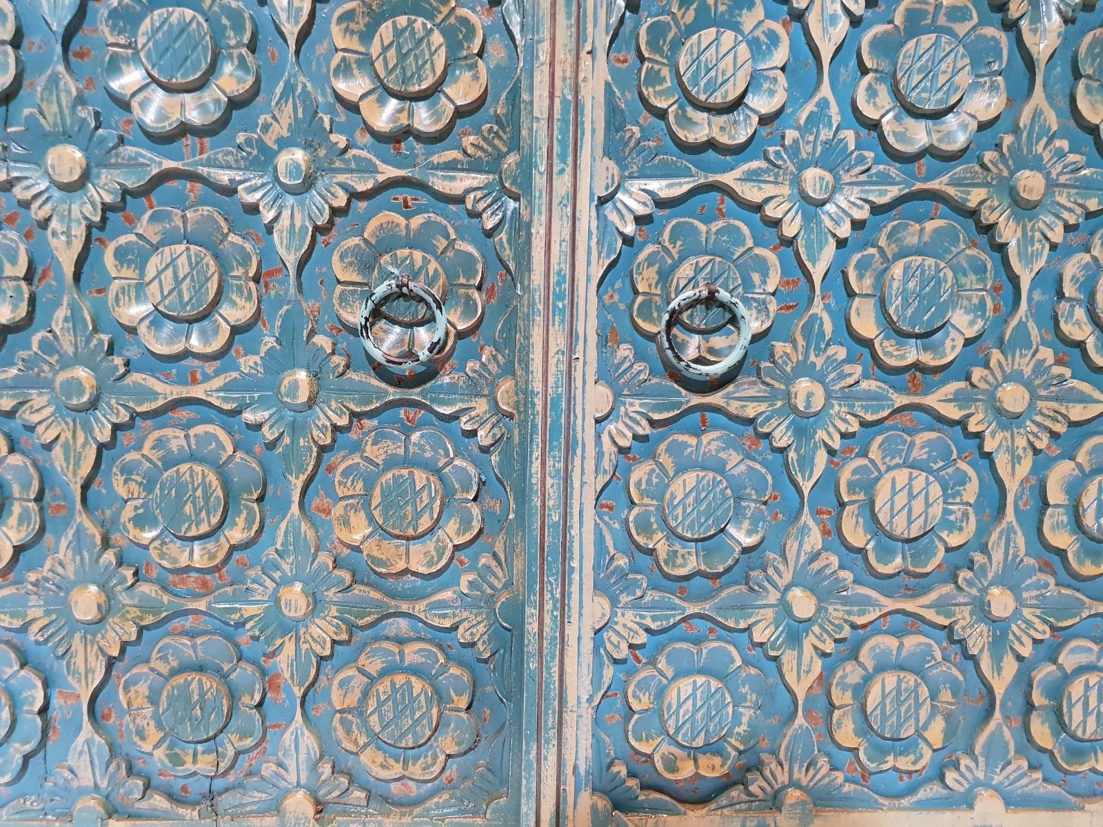 Indian hand carved floral small buffet sideboard storage cabinet – handcrafted solid wood furniture